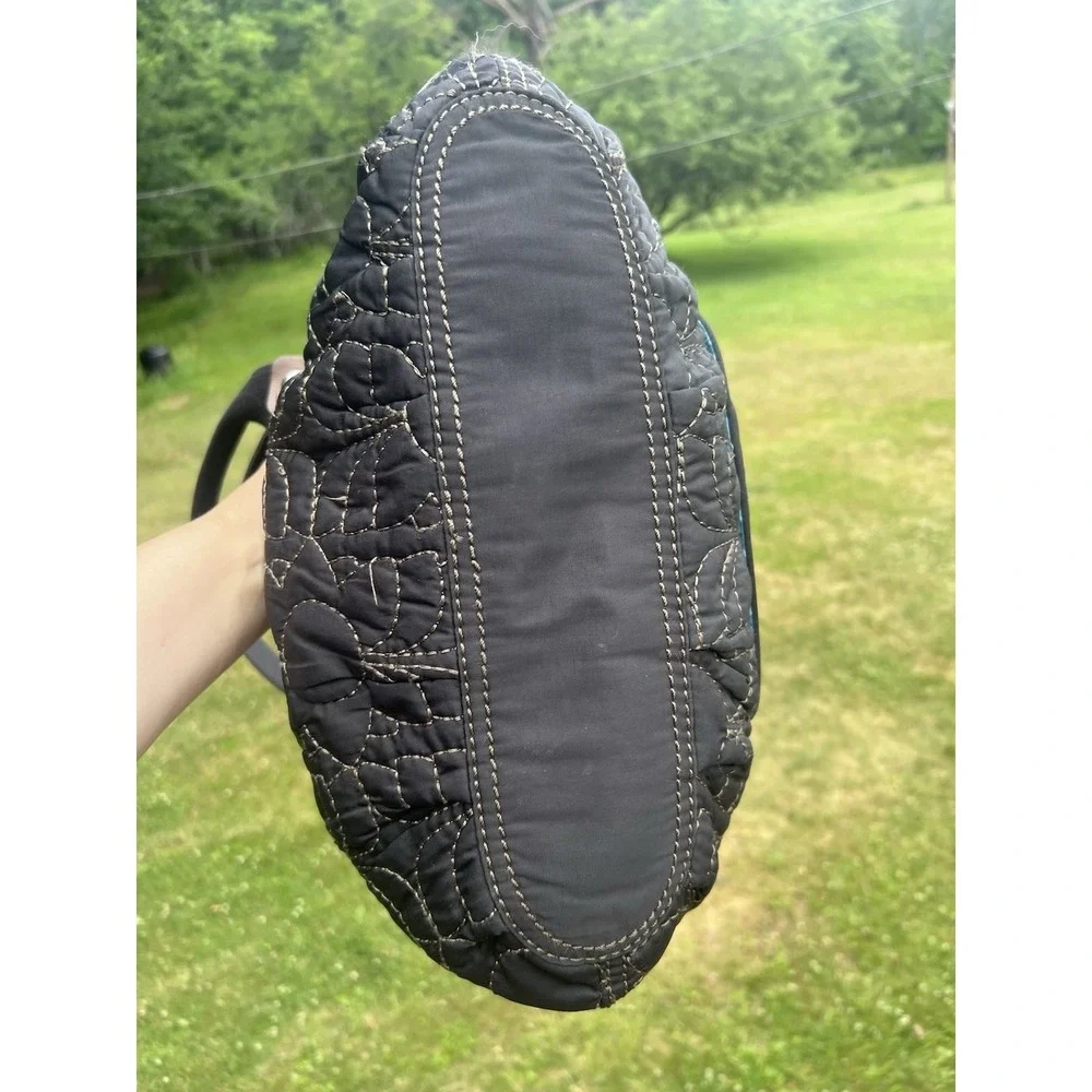Fossil KEY-PER Black Gray Teal Quilted Fabric Shoulder Bag Satchel